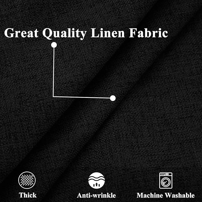 decorUhome Decorative Outdoor Throw Pillow Covers 20x20 Set of 2, Square Linen Rustic Neutral Farmhouse Euro Pillow Covers with Stitched Edge for Couch, Sofa, Living Room, Black