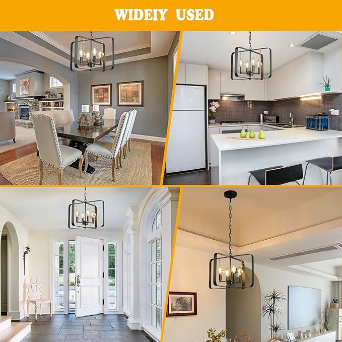 Farmhouse Crystal Chandelier,18 Inch Modern Geometric Rustic Vintage Hanging Pendant Ceiling Light Fixture for Dining Room Bedroom Kitchen Island Hallway Foyer Entryway