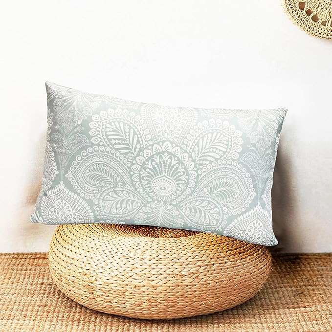 Decorative Throw Pillow Covers Set of 2 Light Blue Retro Pillow Covers 12x20 inch Super Soft Short Plush Square Throw Pillows,Farmhouse Outdoor Boho Pillow Covers for Couch Living Room