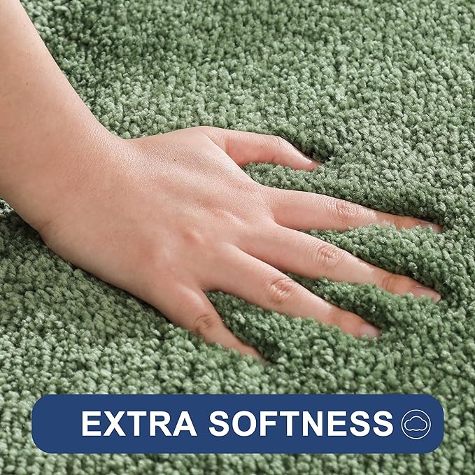 COSY HOMEER Bath Rugs for Bathroom Extra Thick- Anti-Slip Bath Mats Soft Plush Yarn Shaggy 100% Strong Mirco Polyeste Mat Living Room Bedroom Mat Floor Water Absorbent(Green,24x48 - Inches)