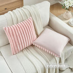 FUTEI Pink Striped Decorative Throw Pillow Covers 22x22 Inch Set of 2,Square Winter Decorations Couch Pillow Case,Soft Cozy Faux Rabbit Fur & Velvet Back,Modern Home Decor for Bed