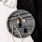 WORHE Natural Marble Vanity Tray for Bathroom Bedroom Kitchen Dresser, Round Decorative Trays for Jewelry, Perfume, Cosmetic, Candle, Countertop Storage Organizer for Home Decor Gray Black (WH017)