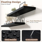 Floating Shelves for Wall with Invisible Brackets, Wall Mounted Engineered Wood Shelves with Wood Grain for Living Room, Bedroom, Bathroom, Kitchen Decor and Storage, Oak, 24"L Set of 2, Black