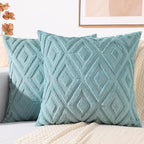 decorUhome Couch Throw Pillow Covers 26x26 Set of 2, Decorative Soft Plush Faux Wool Neutral Accent Pillow Covers for Bed Sofa Living Room, Light Teal