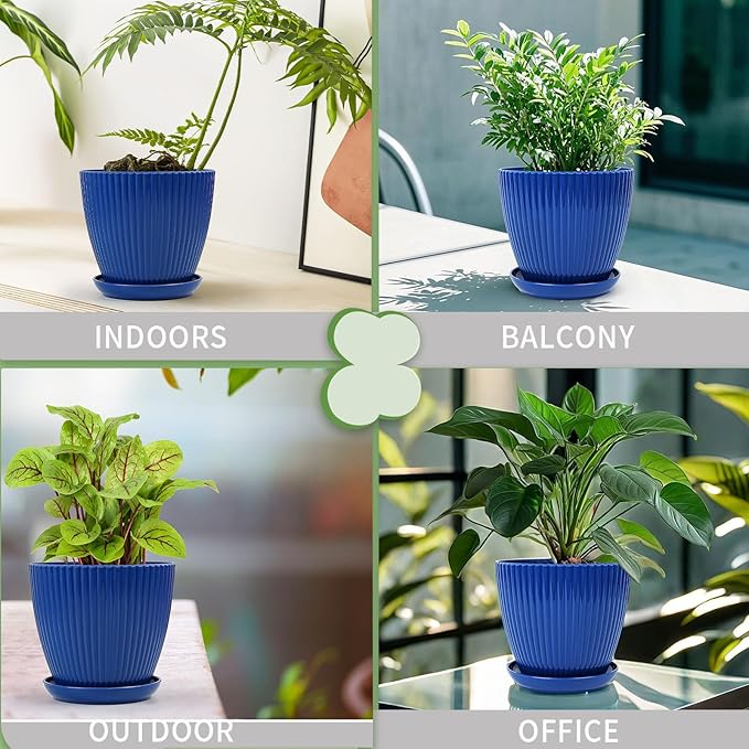 6pcs Plastic Flower Pots, 7.5/6.6/5.8/5.0/4.3/3.5 inches, Indoor/Outdoor Home Decoration, Thick and Durable, with Drainage Holes and Trays