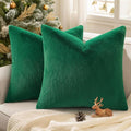 Pallene Faux Fur Plush Christmas Throw Pillow Covers 26x26 Set of 2, Soft Fluffy Couch Pillow Covers for Living Room, Christmas Green