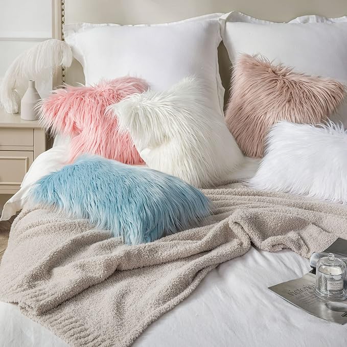 Phantoscope Pack of 2 Faux Fur Solid Throw Decorative Pillow Cover Cushion Covers Luxury Soft Decorative Pillowcase Fuzzy Pillow Covers for Bed/Couch,White 20 x 20 Inches