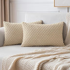 MIULEE Pack of 2 Decorative Lumbar Throw Pillow Covers 12x20 Inch Soft Boho Striped Textured Corduroy Pillow Covers Modern Farmhouse Home Decor for Couch Bed Sofa Living Room Beige