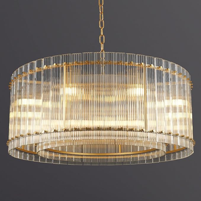 37" Modern Gold Round Chandelier,2-Tier 8-Light Water Ripple Crystal Glass Chandeliers,for Dining Room,Living Room,Bedroom,High Ceiling,Foyer Entryway,Luxury Chandelier