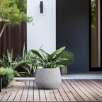 Kante 12.5" Dia Round Fluted Planter with Surface Indentations, Large Flower Pot with Drainage Hole for Indoor & Outdoor Plants, White Finish with Aqua Blue Interior