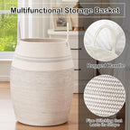 OIAHOMY Laundry Hamper Woven Cotton Rope Large Clothes Hamper 25.6" Height Tall Laundry Basket with Extended Cotton Handles for Storage Clothes Toys in Bedroom, Bathroom, Foldable (Light Grey)