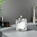 Home Glass Cotton Jar Holder Nickel Lid, Elegant Bathroom Storage Canister for Qtips, Cotton Balls, Floss, Makeup Organizer, Vanity Bathroom Organization (UPDATED NICKEL)