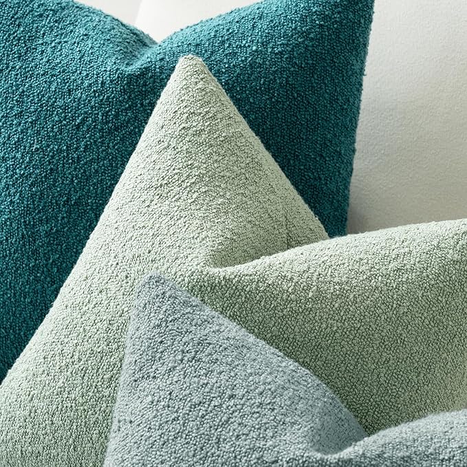 MIULEE 20x20 Inch Decorative Pillow Covers for Couch Bed Set of 2 Textured Boucle Neutral Winter Throw Pillows Aqua Blue Accent Solid Cushion Pillowcases Sofa Livingroom Home Decor