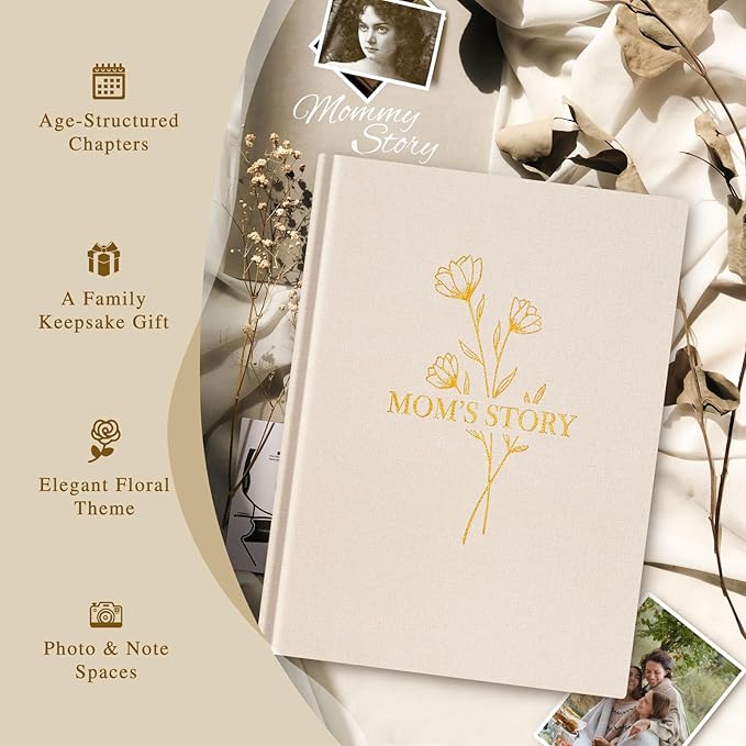 Lanpn Mom Life Story Book Journal with 270+ Prompts, Linen Hardcover Mother Story Guided Journal, Mom Memory Keepsake Book to Fill Out, Mother's Day Birthday Christmas Gift for Mom, Beige