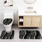 Black Marble Shower Curtain Set with Bath Mat, Toilet Lid Cover, U Shaped Rugs, Modern Abstract Gold Bathroom Decor Accessories, 70.8 x 70.8 inches Fabric, Waterproof, 12 Hooks.