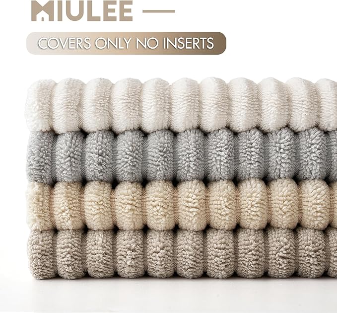 MIULEE Boho Farmhouse Throw Pillow Covers 18x18 Inch Set of 4 Neutral Tan Decorative Cushion Covers Soft Corduroy Nordic Home Decor for Couch Bed Sofa Living Room