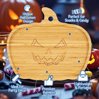 TJ POP Halloween Pumpkin Serving Platter - Spooky Pumpkin Charcuterie Board | 10” x 9” Bamboo Serving Tray | Natural Wood Appetizer Platter for Candy, Snacks, Desserts, Festive Decor & Food Display