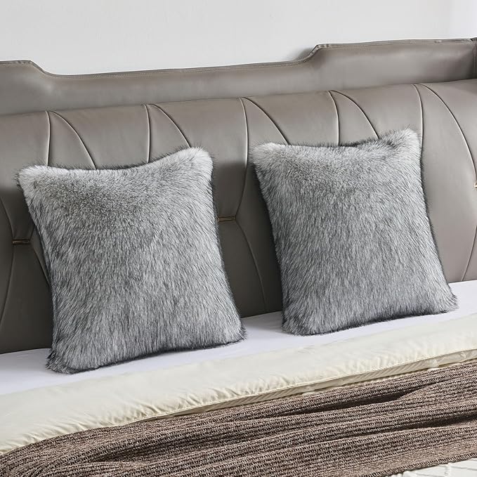 FUTEI White Decorative Throw Pillow Covers 18x18 Inch Set of 2,Soft Faux Raccoon Fur Textured Cushion Case,Modern Home Luxurious Decor for Couch Bed Living Room
