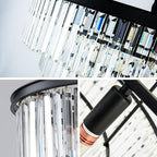 Black Modern Crystal Chandelier, 3-Tier Round Flush Mount Ceiling Light Fixtures Height Adjustable Pendant Lighting for Dining Room Living Room Bedroom Kitchen Hotel Foyer