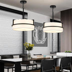 Modern Drum Chandelier for Dining Room 3 Light,15.7" Wide White Linen Drum Shade Ceiling Light Fixture,Pendant Lighting with Adjustble Hang Height Chandelier for Kitchen Islands Living Bedroom