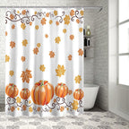 Vandarllin Fall Maple Leaves Shower Curtain, Thanksgiving Watercolor Pumpkins Shower Curtains Set with Hooks, Orange Waterproof Fabric Bathroom Decor Home Accessories, 60 X 72 Inch Long