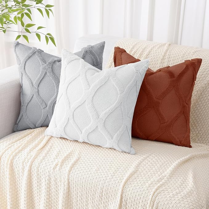 decorUhome Throw Pillow Covers 12x20 Inch Set of 2, Soft Plush Faux Fur Wool Lumbar Pure White Couch Pillow Covers, Decorative Neutral Pillow Cases for Bed Sofa Living Room Home Decor