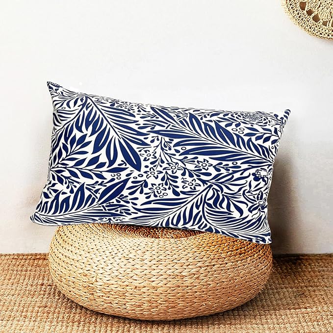Decorative Throw Pillow Covers Set of 2 Blue Pillow Covers 12x20 inch Throw Pillow Cases Soft Short Plush Farmhouse Floral Outdoor Pillow Covers for Couch Sofa Bed Living Room Cushion Cover