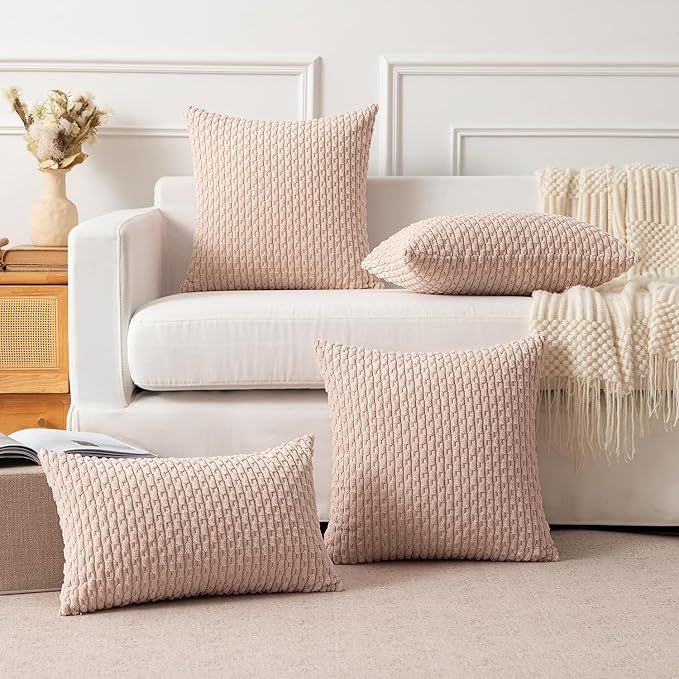 Kevin Textile 2 Packs Light Pink 26x26 Pillow Covers Euro Pillow Covers with Stripe Pattern Big Throw Pillow Covers for Valentines Day Gifts Couch Bedroom 66x66 cm