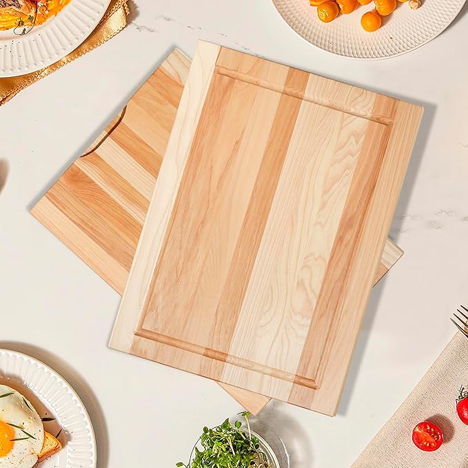 CONSDAN Wood Cutting Board for Kitchen, 16 x 12, USA Grown Solid Hickory Hardwood, Edge Grain, Chopping Board, Butcher Block with Juice Groove, Prefinished with Food-Safe Oil, 3/4" Thick