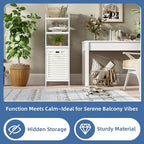 HITNET Bamboo Tilt Out Hamper, Bathroom Laundry Cabinet with Hidden Foldable Basket, Freestanding Clothes Storage Organizer with Storage Shelf, White