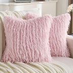 FUTEI Pink Decorative Throw Pillow Covers 20x20 Inch Set of 2,Soft Fluffy Faux Feather Texture Cushion Cases,Modern Home Luxury Decor for Couch Bed Living Room