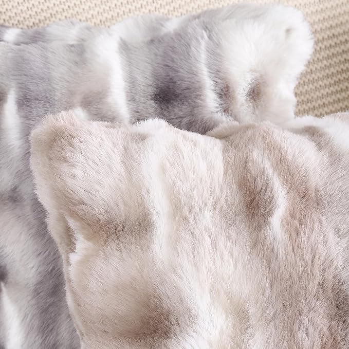 MADIZZ Pack of 2 Thick Plush Wool Throw Pillow Covers 16x16 Inch White Taupe Soft Neutral Decorative Throw Pillows Accent Boho Cushion Covers for Couch Sofa Bedroom Pillow Shell