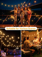 Ollny 25+2 LEDs ST38 Solar String Lights for Outside, 50 FT USB & Solar Dual Charging Outdoor String Lights, 3 Modes 5 Timers 10 Brightness 2200K Waterproof Patio Light for Porch Garden Camping