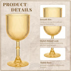 Plastic Wine Glasses 9oz Set of 12, Gold Ribbed Vintage Goblets Unbreakable Reusable BPA-Free Stemmed Drinking Glasses for Parties, Weddings & Events