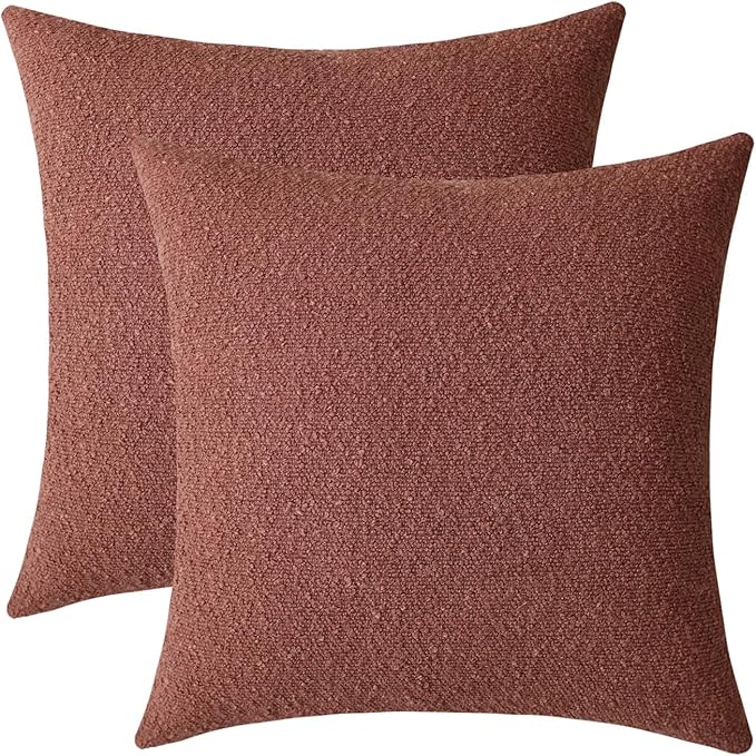 Jeneoo Ocher Decorative Square Thick Accent Terracotta Throw Pillow Covers Fine Textured Boucle Couch Cushion Case for Sofa Decor, Set of 2, 20 x 20 Inch