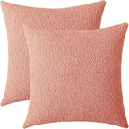 Jeneoo Coral Pink Decorative Square Thick Throw Pillow Covers Fine Textured Boucle Couch Cushion Cases for Sofa Decor, Set of 2, 18 x 18 Inch