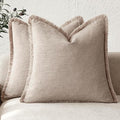 Foindtower Set of 2 Decorative Linen Fringe Throw Pillow Covers Farmhouse Cushion Cover with Tassels Soft Accent Pillowcase for Couch Chair Sofa Bed Living Room Home Decor,16×16 Inch,Natural Linen