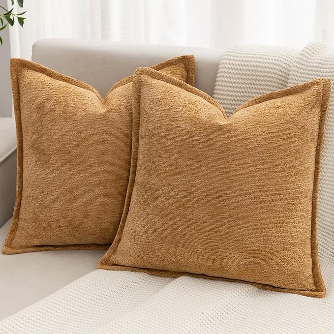 Mustard Yellow Decorative Throw Pillow Covers 26x26 Inch Set of 2 Cozy Soild Chenille Cushion Cases Soft Textured Square Couch Pillows Cover Boho Accent Farmhouse Pillowcases for Bed