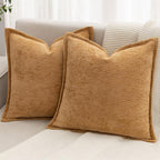 Mustard Yellow Decorative Throw Pillow Covers 24x24 Inch Set of 2 Cozy Soild Chenille Cushion Cases Soft Textured Square Couch Pillows Cover Boho Accent Farmhouse Pillowcases for Bed