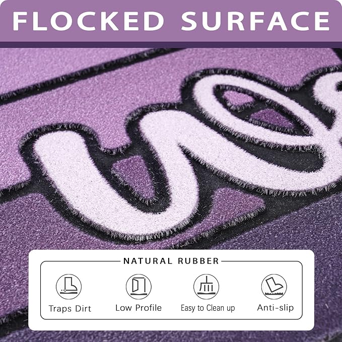 Bulijojo Purple Entrance Door Mat Large 17 x 30 Inch Entry Way Doormat Front Door Rug Outdoor Heavy Duty Welcome Mat, Non Slip Rubber Back Low Profile