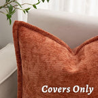 Burnt Orange Fall Decorative Throw Pillow Covers 20x20 Inch Set of 2 Cozy Soild Chenille Cushion Cases Soft Textured Square Couch Pillows Cover Boho Accent Farmhouse Pillowcases for Bed