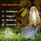 120FT Solar String Lights Outdoor,Solar Patio Lights Waterproof with Remote & 40+2 Dimmable ST38 Shatterproof LED Bulbs,Commercial Grade Solar Powered String Lights for Outside