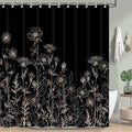 Black and Gold Vintage Boho Shower Curtain Set 72X72 Inch Black Tan Cream Floral Aesthetic Dark Wildflower Botanical Design Farmhouse Plant Art Chic Bathroom Decor