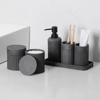 Bathroom Accessory Set - 6 Pieces Bathroom Accessories Set Complete with Soap Dispenser, Toothbrush Holders, Tumbler, Vanity Tray and 2 Qtip Holder for Home Organizer and Decor, Dark Grey