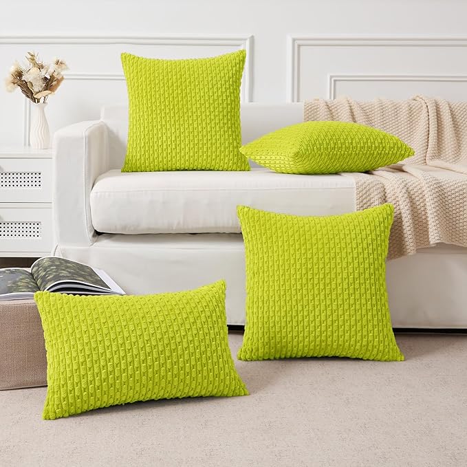 Kevin Textile Decorative Pillow Covers Set of 2 Striped Plush Corduroy Pillows Pillowcases Boho Home Decor Cushion Covers for Couch Sofa Bed Living Room 16x16 Inch, Christmas Green