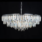 Modern Round Top K9 Crystal Chandelier, 13 Lights, Adjustable Hanging Lamp, Chrome, Living Room, Dining Room, W31, L6.6xW33xH33