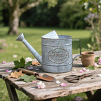 Vintage Metal Watering Can with Handle Rustic Farmhouse Watering Can Flower Pot Distressed Decorative Planter for Indoor Outdoor Garden Balcony Courtyard (Gray)