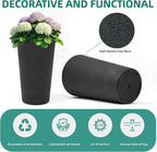 24" Set of 2 Tall Resin Outdoor Planters, Heavy-Duty Resin Flower Pots, Matte Black Leather Grain Finish, Durable & Weather-Resistant, Ideal for Garden, Patio, Yard, Porch, or Indoor Décor