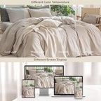 MooMee Bedding Duvet Cover Set 100% Washed Cotton Linen Like Textured Breathable Durable Soft Comfy (Solid Light Tan, Oversized King Plus 128"x120")