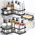 YASONIC Corner Shower Caddy Organizer, 3-Pack Adhesive Rustproof Stainless Steel Shower Shelves with Soap Holder, No Drilling Shower Storage Rack for Family Renters Bathroom, Black